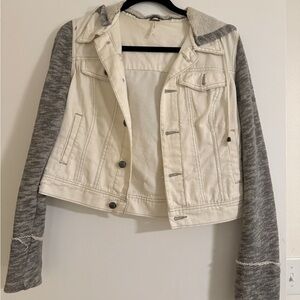 Free People White Denim Jacket Hooded Sweater, Size S